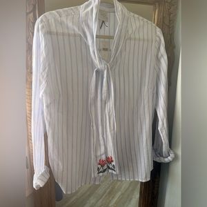 Blue/Wht Striped Blouse with Floral tie detail